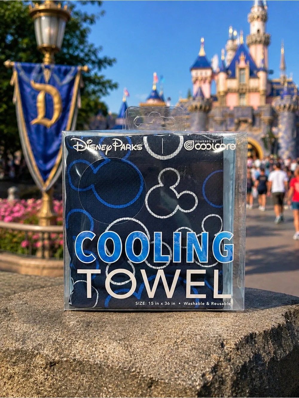 Disney Parks Coolcore Mickey Icon Cooling Towel 15” x 36” Blue NWT